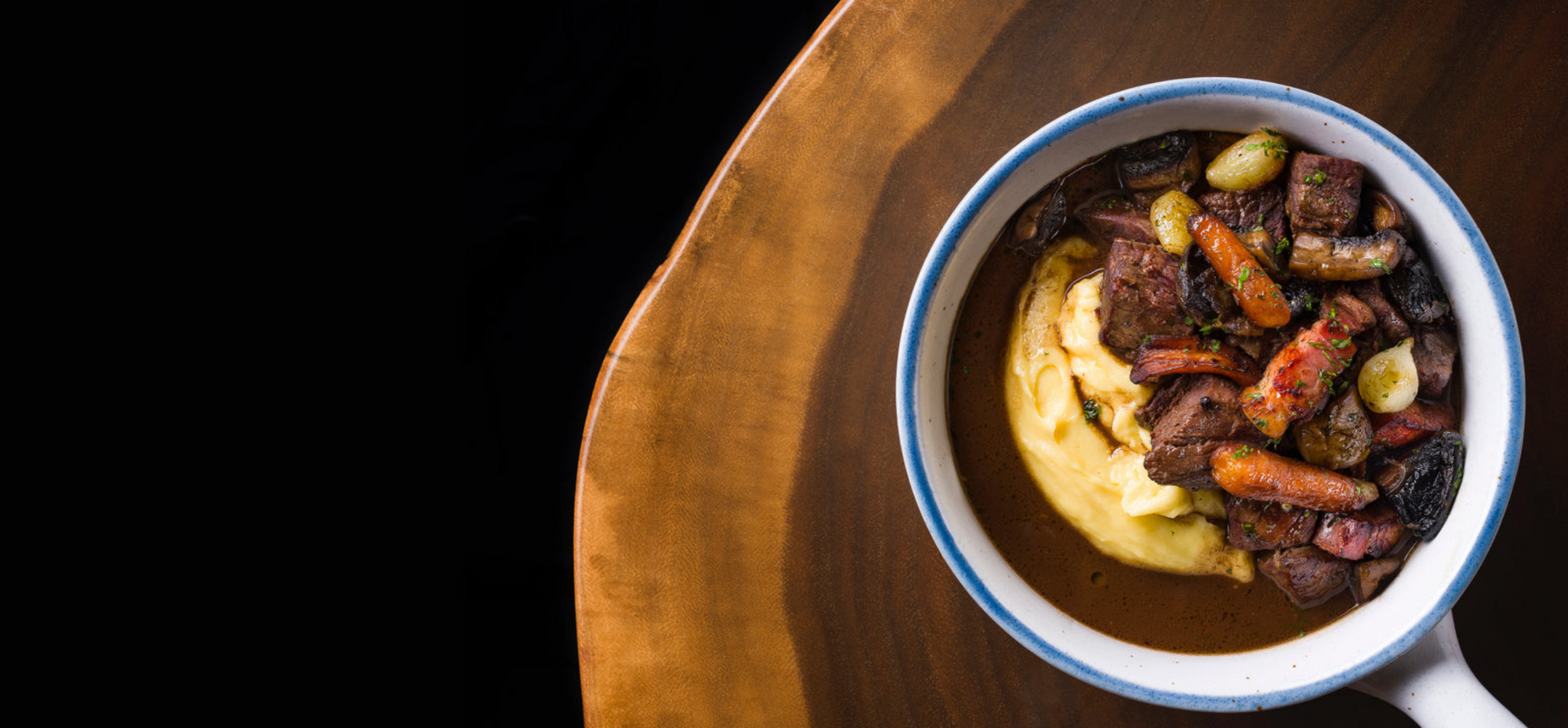 Bistro Gaston Boeuf Bourguignon, Beef Stew in red Wine Sauce.